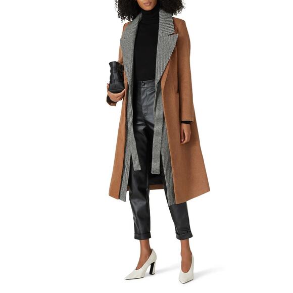 Badgley Mischka Jackets & Blazers - Badgley Mischka Camel Houndstooth Coat Size Small‎